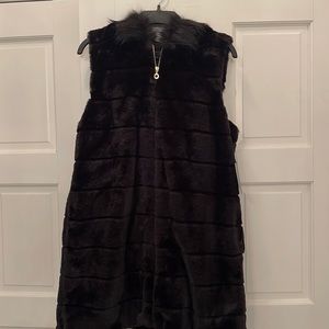 Faux fur long zip up vest